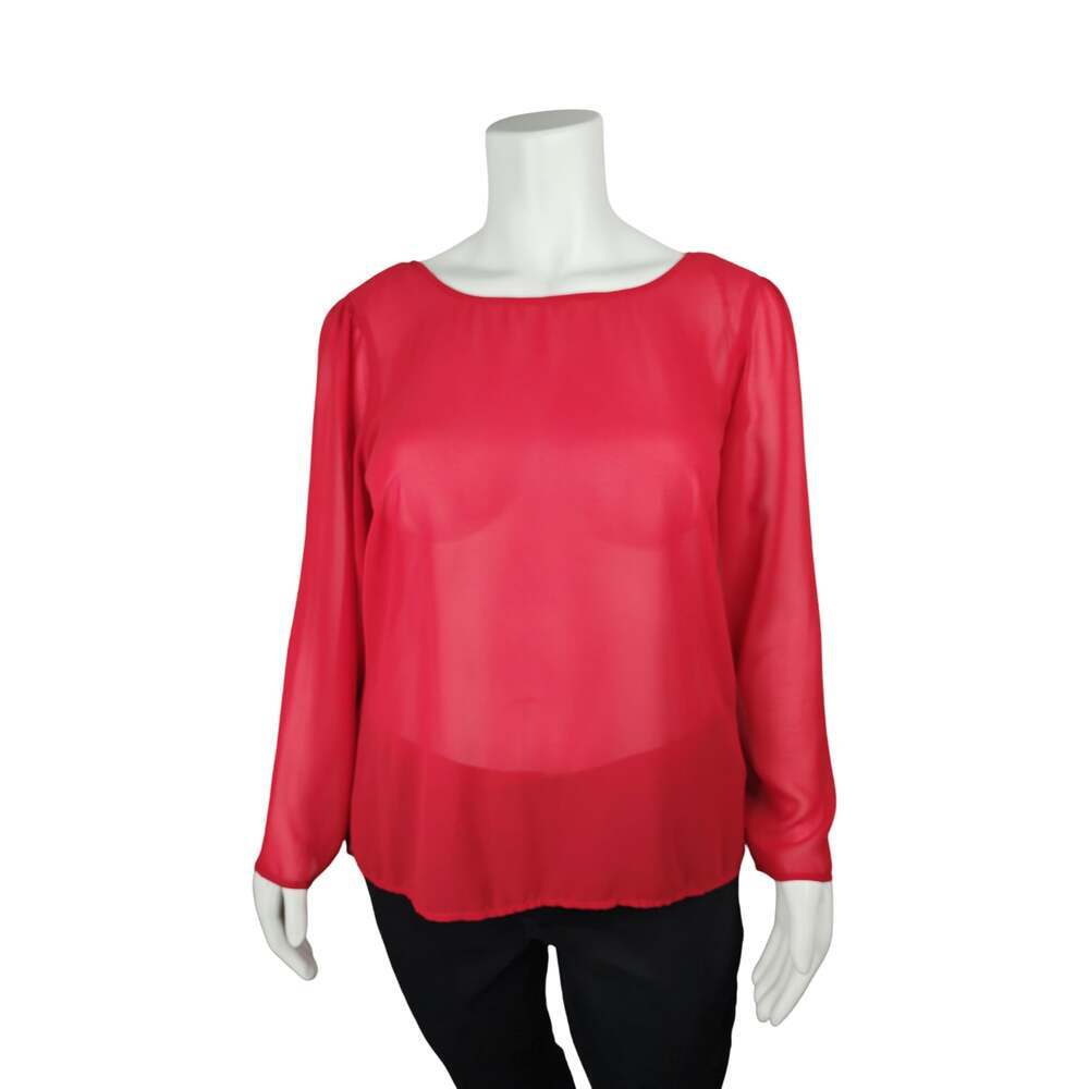 Heart Soul Plus Size Red Sheer Long Sleeve Lace Back Blouse 2X